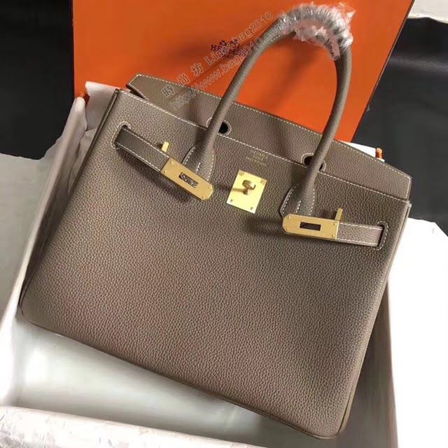 Hermes女包 愛馬仕Birkin Hermes鉑金包 togo小牛皮 大象灰 蠟線半手工縫製  am1713